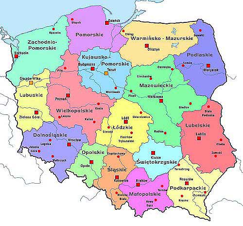 map showing the regions of Poland